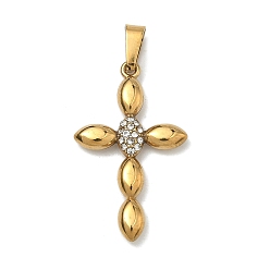 Золотой 304 подвески из нержавеющей стали, со стразами, с кнопкой на поруки, крест прелести, ионное покрытие (ip), золотые, 27.5x16.5x3 мм, отверстие : 5x3 мм