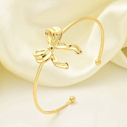 Настоящее золото 18K 304 из нержавеющей стали манжеты браслеты, браслеты с крутящим моментом для женщин, бантом, реальный 18 k позолоченный, внутренний диаметр: 2-3/8 дюйм (5.9 см)