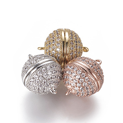 (52) Непрозрачная лаванда Магнитные застежки из латуни с цирконием и микропаве с петлями, круглые, прозрачные, разноцветные, 18x14.5 мм, отверстие : 1.4 мм