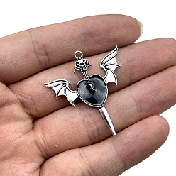 Черный Тибетском стиле сплава эмали подвески, меч с подвеской в виде крылатого сердца, античное серебро, чёрные, 39x37 мм
