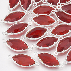 Красный Стеклянные ссылки, с посеребренными выводами из экологически чистого сплава, граненые, лошадиный глаз , красные, 21x9x4 мм, отверстие : 1.2 мм