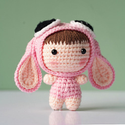 Cartoon DIY Cartoon Doll Pendant Decoration Crochet Kit(without Instruction), Including Plastic Doll Eyes, Cotton Thread, Crochet Hook Needle, Knit Needle, Locking Stitch Marker, Cartoon Pattern, 12x6cm