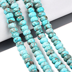 Light Cyan Dyed Synthetic Imperial Jasper Beads Strands, Smooth Rondelle, Light Cyan, 8x4~5mm, Hole: 0.7~1mm, about 76~82pcs/strand, 15.35~15.94 inch(39~40.5cm)