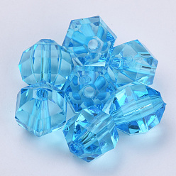 Deep Sky Blue Transparent Acrylic Beads, Faceted, Round, Deep Sky Blue, 6x5.5mm, Hole: 1.3mm, about 4500pcs/500g