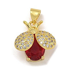 Темно-Красный Стойка металлическая латунная микропрофилированная кубическая циркония подвески, со стеклом, долговечный, без кадмия и без свинца, реальный 18 k позолоченный, коровка, темно-красный, 16.5x16x9 мм, отверстие : 3.5x4.5 мм