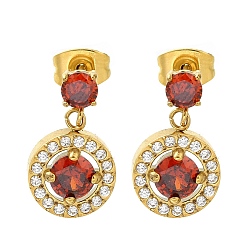 Круглые Ионное покрытие (ip) 304 серьги-гвоздики из нержавеющей стали с микропаве из кубического циркония, золотые, круглые, 17.5x9.5 мм