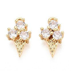 Настоящее золото 18K Подвески из латуни с прозрачным фианитом, мороженое прелести, без никеля , реальный 18 k позолоченный, 13x7.5x4 мм, отверстие : 1.2~1.4 мм