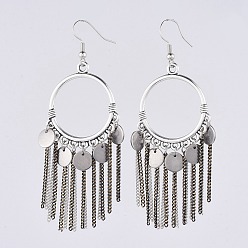 Mixed Color Dangle Earrings, with 304 Stainless Steel Stamping Blank Tag Pendants, Electroplate Brass Twisted Chains and Brass Earring Hooks, Multi-color, 82.5mm, Pin: 0.6mm