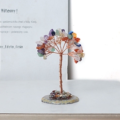 Смешанные камни Украшения из натуральной смешанной крошки драгоценных камней «Древо жизни», Медная проволока, энергетический камень по фен-шуй, подарок для украшения домашнего рабочего стола, 90 мм