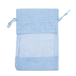 Светло-Голубой Пакеты для упаковки в хлопок, шнурок сумки, с лентами из органзы, Небесно-голубой, 18.3x13x0.35 см