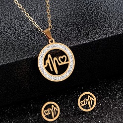 Сердце Кольцо 201 ожерелья и серьги-гвоздики из нержавеющей стали с кристаллами и стразами, золотые, сердце, 450 мм