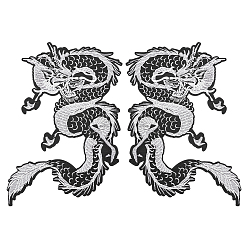 Светло-серый Вышитые полиэстеровые нашивки с драконом, аксессуары для костюма, аппликация, светло-серый, 340x208 мм