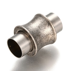 Antique Silver 304 Stainless Steel Magnetic Clasps with Glue-in Ends, Column, Antique Silver, 16x10mm, Hole: 6mm