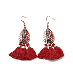 Triangle FireBrick Enamel Geometric with Tassels Dangle Earrings, Iron Long Drop Earrings for Women, Triangle Pattern, 73.5mm, Pin: 0.6mm