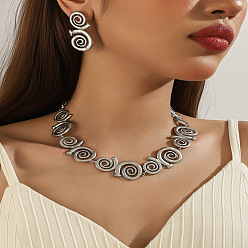 Нержавеющая Сталь Цвет Комплекты из цепочки и сережек-гвоздиков из сплава с вихревыми звеньями для женщин, цвет нержавеющей стали, колье: 16.54 дюйм (42 см)