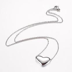Нержавеющая Сталь Цвет Не тускнеющие 304 ожерелья с подвесками из нержавеющей стали, с омаром застежками, сердце, цвет нержавеющей стали, 18.11 дюйм (46 см)