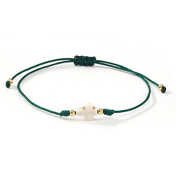 Темно-Зеленый Браслеты из окрашенных синтетических бусин белого бирюзового цвета и латунных бусин, сплетенные из бусин., украшения из полиэстеровой нити, плетеные для женщин, крестик, темно-зеленый