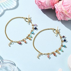 Луна Браслеты-цепочки с подвесками из латуни и кубического циркония, Браслеты с подвесками из натуральных и синтетических драгоценных камней для женщин, луна, 7-1/2 дюйм (19.2 см)