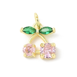 Pink Латунные микро проложить кубического циркония подвески, черри прелести, долговечный, без кадмия и без свинца, стойки покрытие, реальный 18 k позолоченный, с целью перехода в кольце, розовые, 12.5x11.5x4 мм, отверстие : 3 мм