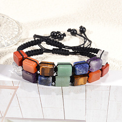Смешанные камни Браслеты из плетеных бусин в форме куба с натуральным кварцевым кристаллом, аметистом, содалитом, зеленым авантюрином, красным авантюрином, тигровым глазом и красной яшмой, 6-1/2~11 дюйм (16.5~28 см)