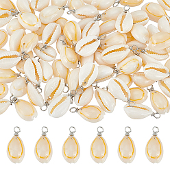 Платина 120шт. подвески из натуральной ракушки каури, с медной проволокой, платина, 19.6 мм, отверстие : 3 мм