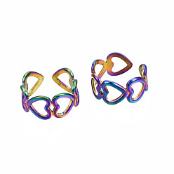 Rainbow Color Кольца-манжеты с открытым сердцем, полые широкие открытые кольца, цвет радуги 304 кольцо из нержавеющей стали для женщин, размер США 7 3/4 (17.9 мм)