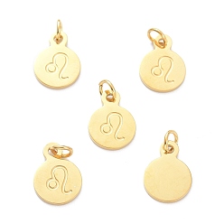 Leo Golden Plated 304 Stainless Steel Charms, Flat Round with Constellations Pattern, Leo, 13.5x10x1mm, Jump Ring: 5x1mm, Hole: 3mm