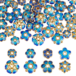 Синий 48шт. 8 стили латунных эмалированных колпачков для бусин, цветок, золотые, синие, 5.8~8x2~3 мм, отверстие : 0.9~1.5 мм, 6 шт / стиль