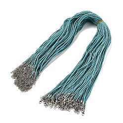 Темный Голубой 2Мм плетеное круглое ожерелье из полихлопкового шнура с застежками-лобстерами из сплава и железными концевыми цепями, платина, темные голубые, 24.69 дюйм (62.7 см)