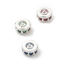 Серебро Латунные микро проложить кубического циркония бусы, долговечный, стойки покрытие, плоско-круглые, серебряные, 6x2.5 мм, отверстие : 0.8 мм