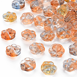 Sandy Brown Two Tone Transparent Baking Paint Glass Beads, Paw Print, Sandy Brown, 13.5x15x8.5mm, Hole: 1.2mm