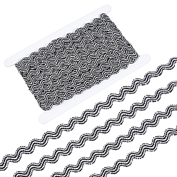 Черный 12.5ярдов плетеной волнистой полиэстерной ленты, аксессуары для одежды, с картой дисплея 1pc картона, чёрные, 1/2 дюйм (14 мм)