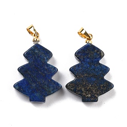 Lapis Lazuli Natural Lapis Lazuli Pendants, with Golden Tone Brass Findings, Tree, 26~27x18.5~19x5.5mm, Hole: 5x4mm