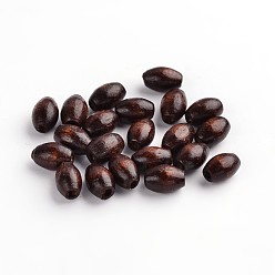 Коричневый Природных шарики древесины, деревянные бусины для регби в форме яйца, разноцветные, без свинца, окрашенные, баррель, коричневые, 8x5 мм, отверстие : 2 мм, Около 12000 шт / 1000 г