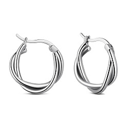 Silver 925 Sterling Silver Split Earrings, Hoop Earrings, Silver, 19x3.8mm