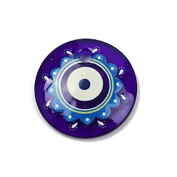 Индиго Подвески лэмпворк ручной работы, плоские круглые с сглаза, индиговые, 30.5x6 мм, отверстие : 3.5 мм