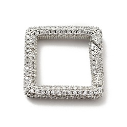 Platinum Brass Micro Pave Clear Cubic Zirconia Spring Gate Rings, Cadmium Free & Lead Free, Square, Platinum, 25x25x4mm