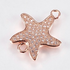 Розовое Золото Латунные микро проложить кубических ссылки циркония, никель свободный и свинец и кадмий освобождают, морская звезда / морские звезды, прозрачные, розовое золото , 20x17x3 мм, отверстие : 1.5 мм