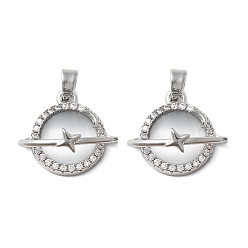 Платина Латунный микропаве кубический цирконий со стеклянными подвесками, без кадмия, без никеля и без свинца, планета, платина, 16.5x18x8 мм, отверстие : 5x2.5 мм