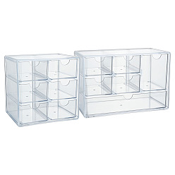 Clear 2Pcs 2 Styles Desktop Plastic Storage Box, Rectangle, Clear, 11.7~18x8.9x11.7~12cm, 1pc/style