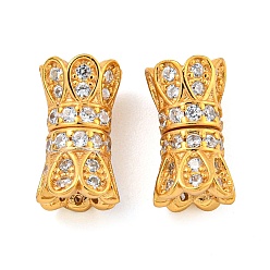 Plaqué 18K Or Véritable 925 argent sterling avec fermoirs à vis en strass, fleur, réel 18 k plaqué or, 11x6x6mm, Trou: 3mm