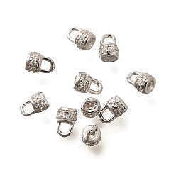 Платинированный 925 наконечники шнура из стерлингового серебра с микропаве из прозрачного кубического циркония, колонка, Реальная платина, 5x3 мм, отверстие : 0.7 мм
