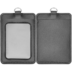 Black 2Pcs Imitation Leather ID Card Holder, Name Key Card Tag Holder, Rectangle, Black, 122x73x6mm
