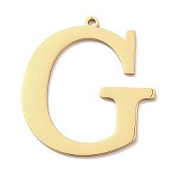 Letter G 304 подвески из нержавеющей стали, буквы, реальный 18 k позолоченный, ионное покрытие (ip), Буква G, 40x36x1.4 мм, отверстие : 2 мм
