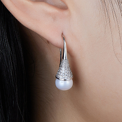 Серебро S925 серьги-подвески из стерлингового серебра, с имитацией жемчуга, круглые, серебряные