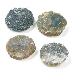 Мосс Агат Грубые необработанные бусины из натурального мохового агата, для акробатики, украшение, полирование, обмотка провода, исцеление кристаллами викки и рейки, нет отверстий / незавершенного, плоско-круглые, 36~39x9.8~11.5 мм