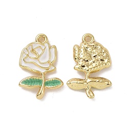 Белый Стойки обшивки сплава эмали подвески, светло-золотистые подвески в виде цветка/розы, белые, 22x14x2.5 мм, отверстие : 1.5 мм