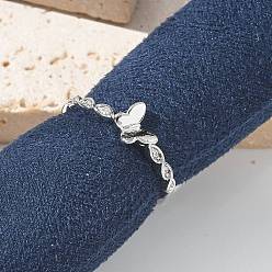 Платина Кольца-манжеты с бабочкой из прозрачного кубического циркония, украшения из латуни для женщин, долговечный, стойки покрытие, платина, 6.5x6 мм, регулируемый