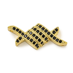 Real 18K Gold Plated Brass Micro Pave Black Cubic Zirconia Connector Charms, Spool Shaped Links, Real 18K Gold Plated, 10x22x4mm, Hole: 1mm