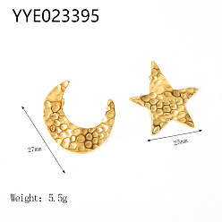 Настоящее золото 18K Стильные 304 серьги-гвоздики из нержавеющей стали в форме звезды и луны, асимметричные серьги для женщин, реальный 18 k позолоченный, 1.06x0.98 дюйм (2.7x2.5 см)